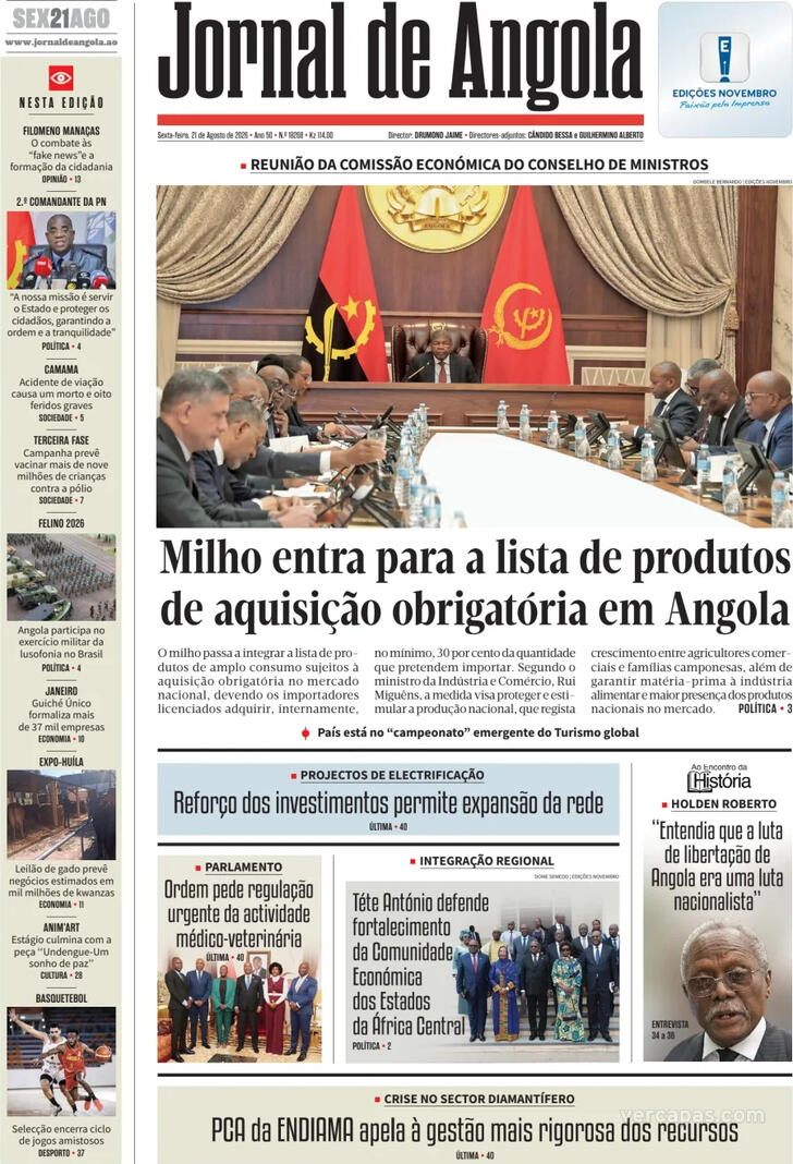Capa Jornal de Angola - 2026-08-21