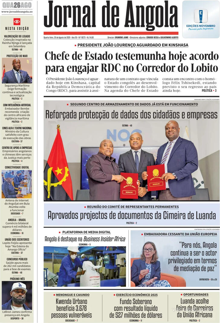 Capa Jornal de Angola - 2026-08-26