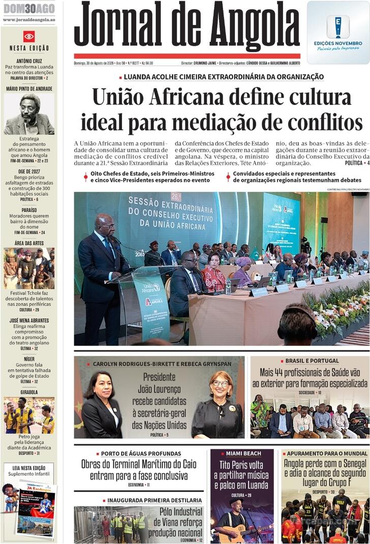 Capa Jornal de Angola - 2026-08-30