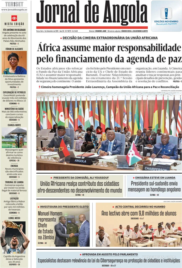 Capa Jornal de Angola - 2026-09-01