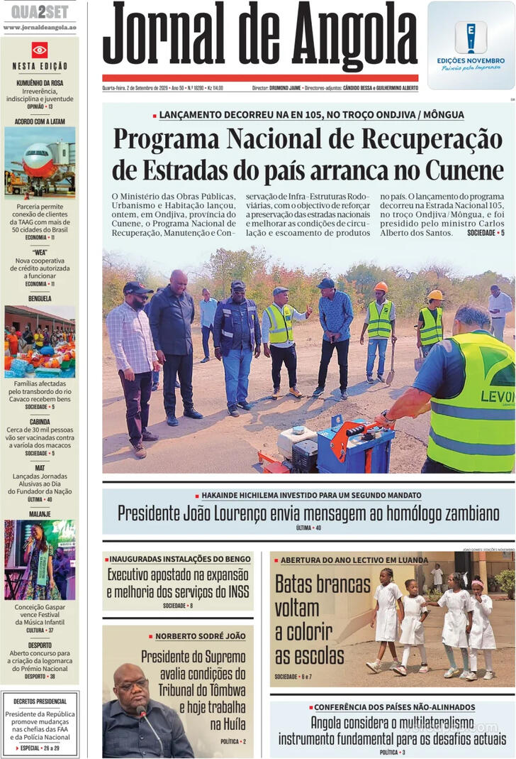 Capa Jornal de Angola - 2026-09-02