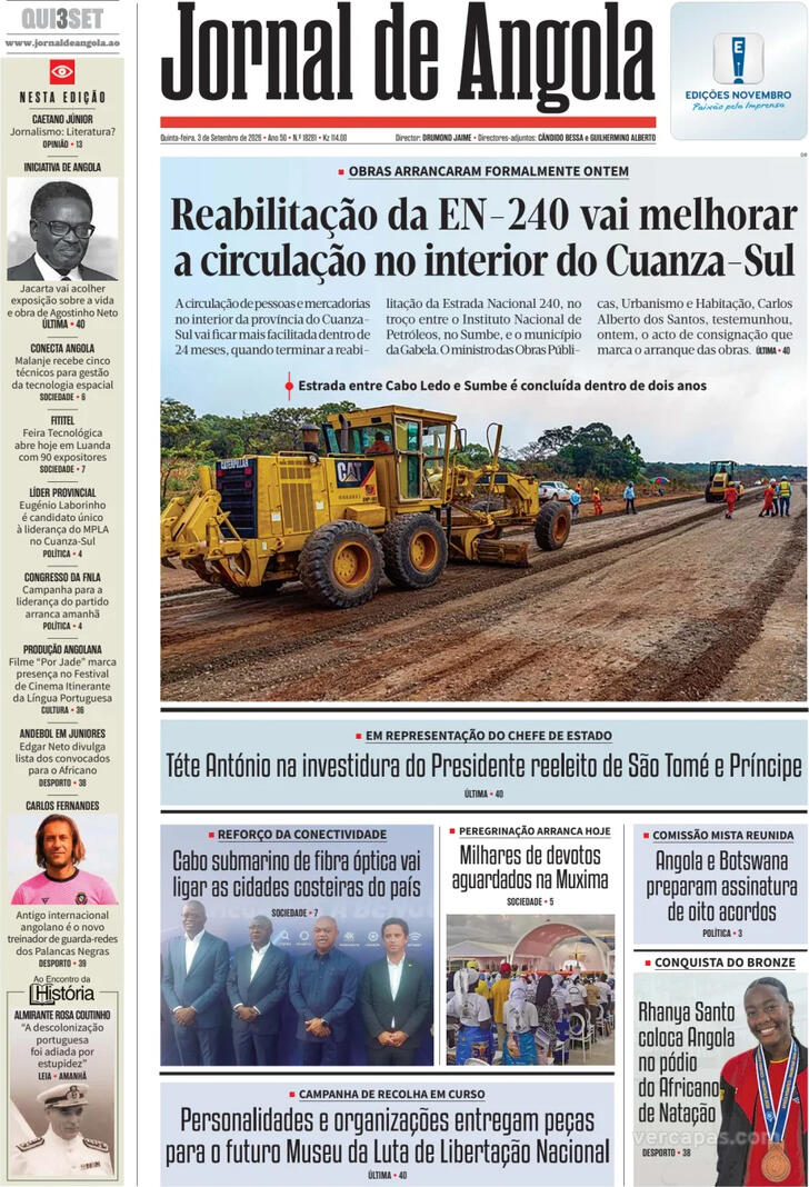 Capa Jornal de Angola - 2026-09-03