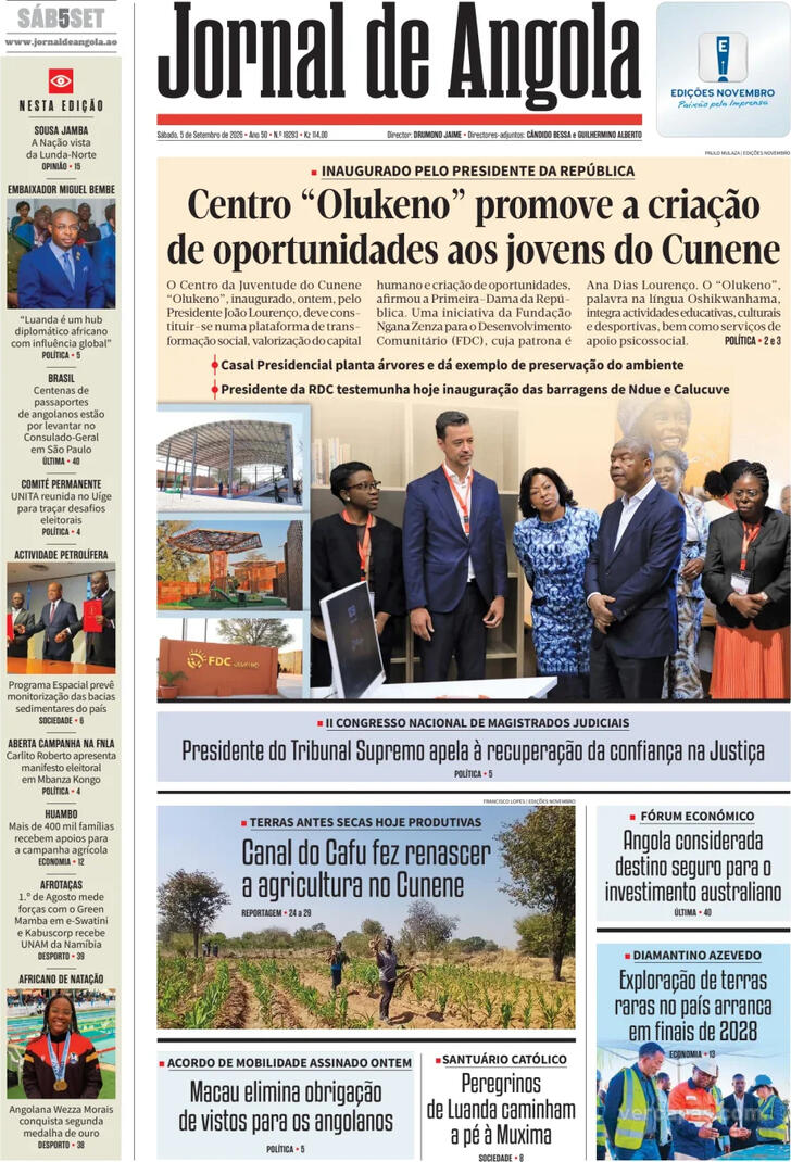 Capa Jornal de Angola - 2026-09-05