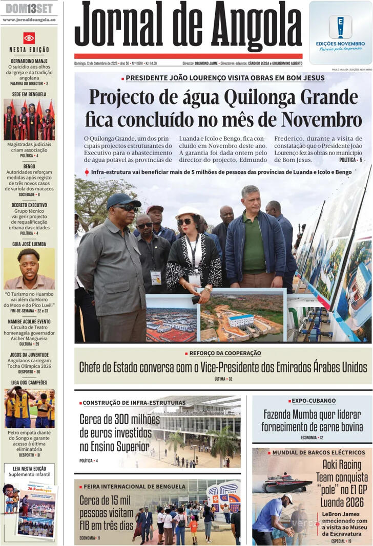Capa Jornal de Angola - 2026-09-13