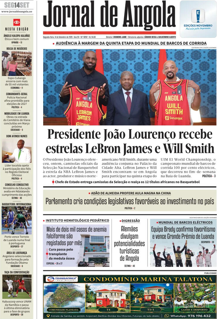 Capa Jornal de Angola - 2026-09-14