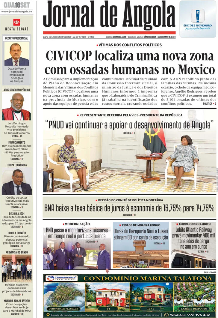 Capa Jornal de Angola - 2026-09-16