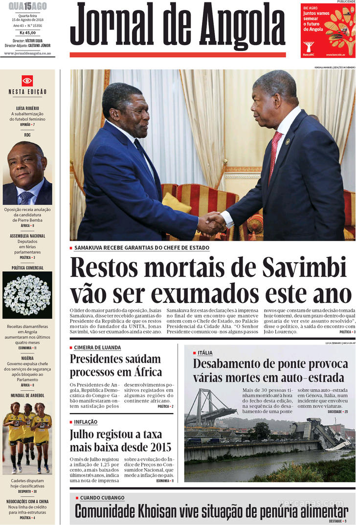 Capa Jornal De Angola De 2018 08 15 2588