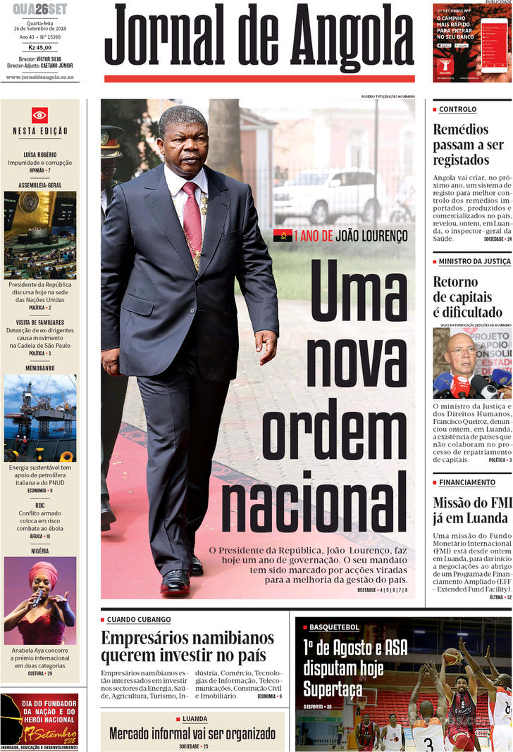 Capa Jornal De Angola De 2018 09 26 