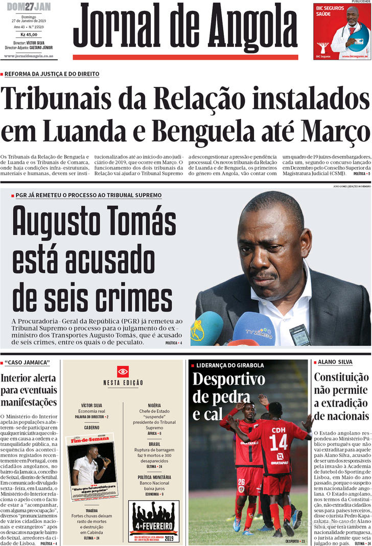 Capa Jornal De Angola De 2019 01 27 