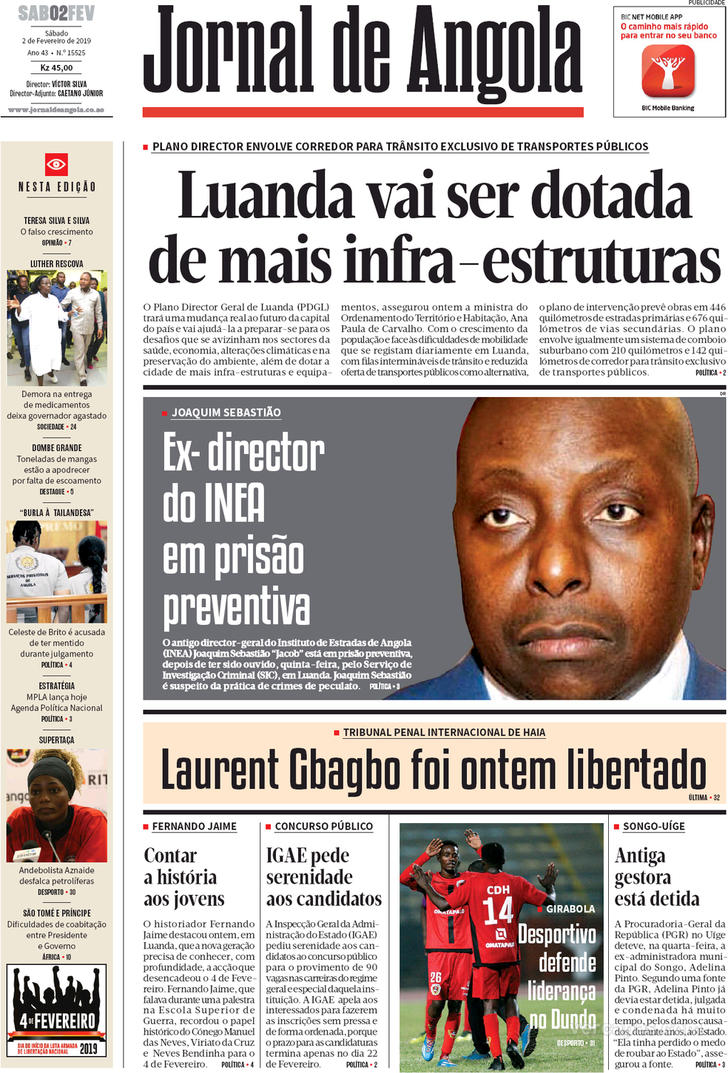 Capa Jornal De Angola De 2019 02 02 