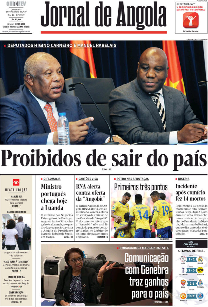 Capa Jornal De Angola De 2019 02 14 