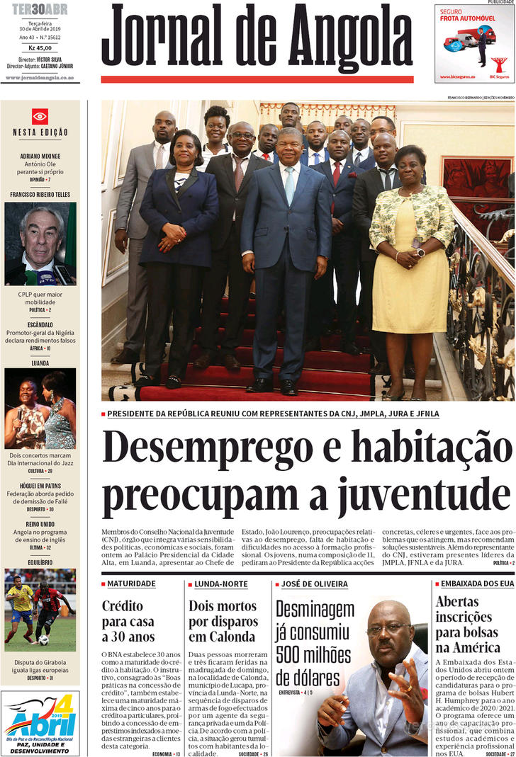 Capa Jornal De Angola De 2019 04 30 