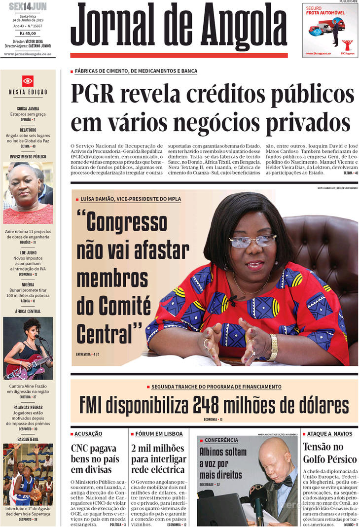Capa Jornal De Angola De 2019 06 14 