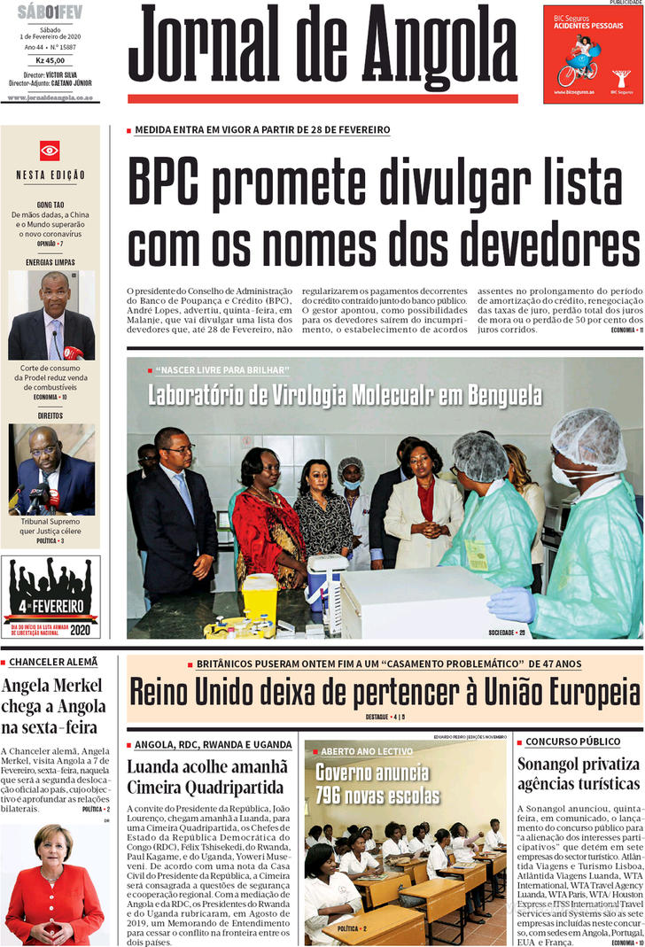 Capa Jornal De Angola De 2020 02 01 