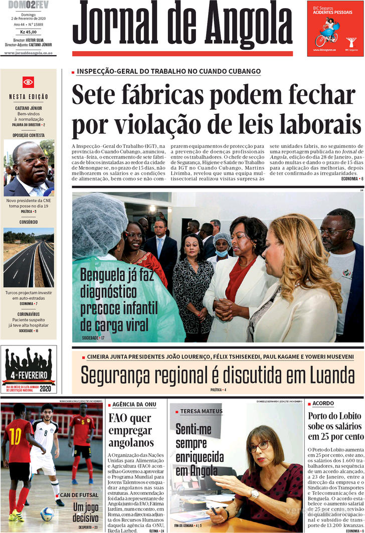 Capa Jornal De Angola De 2020 02 02 