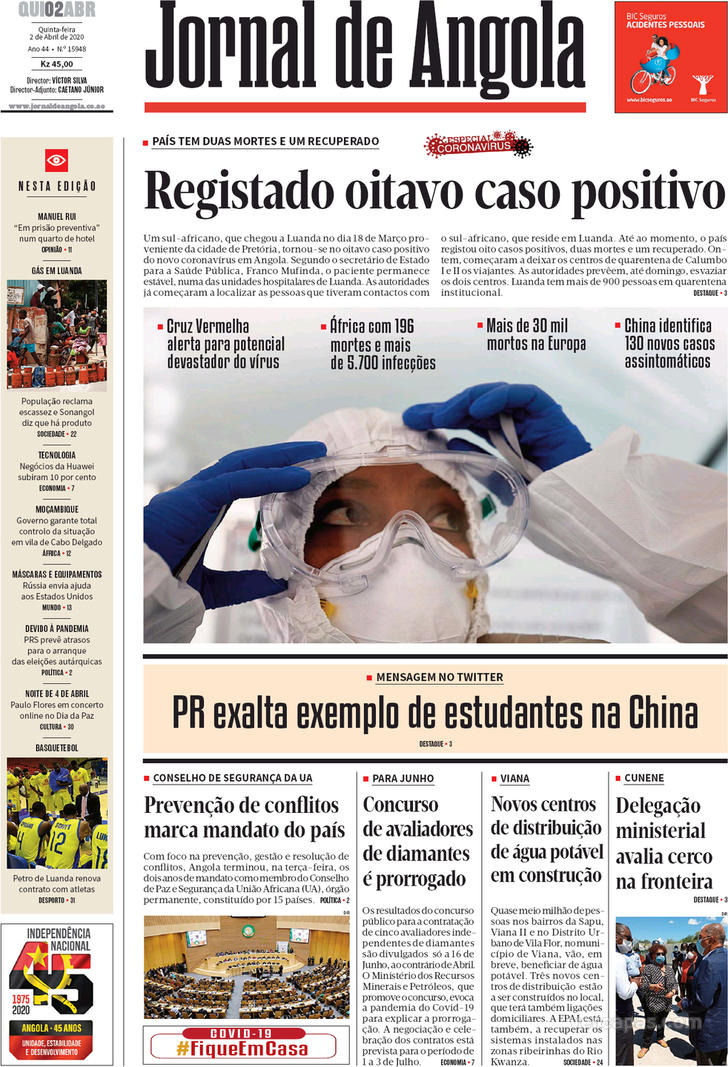 Capa Jornal De Angola De 2020 04 02 