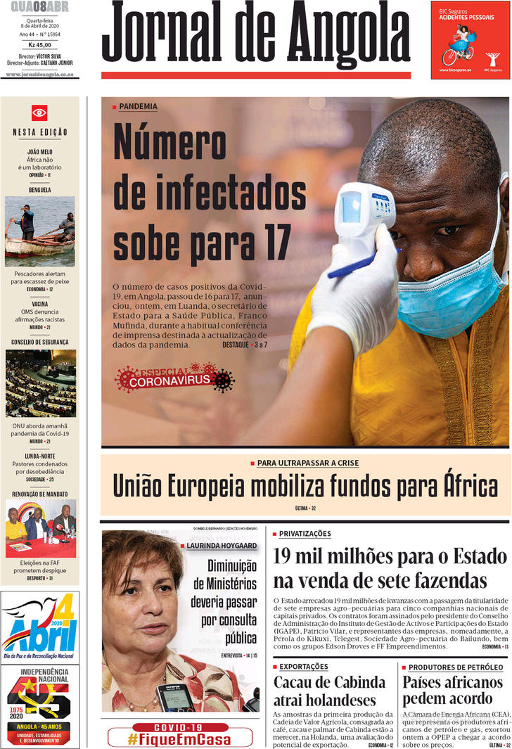 Capa Jornal De Angola De 2020 04 08 
