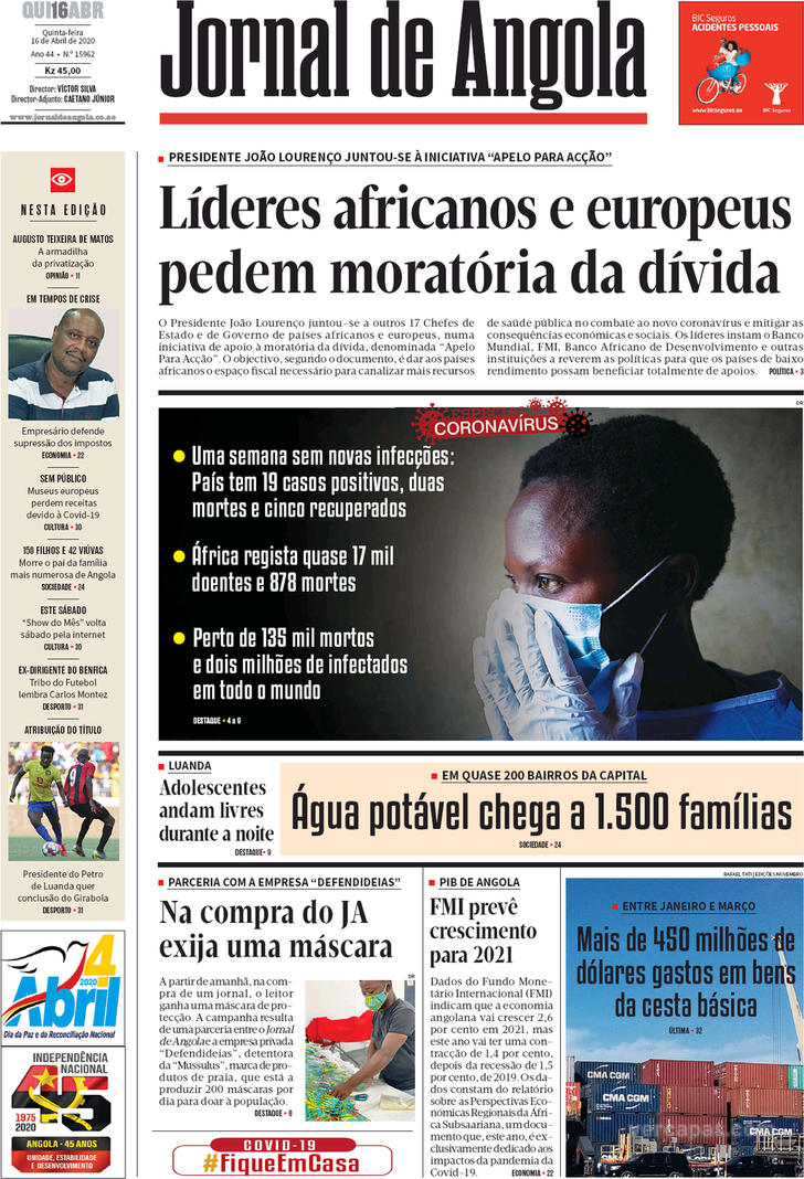 Capa Jornal De Angola De 2020 04 16 