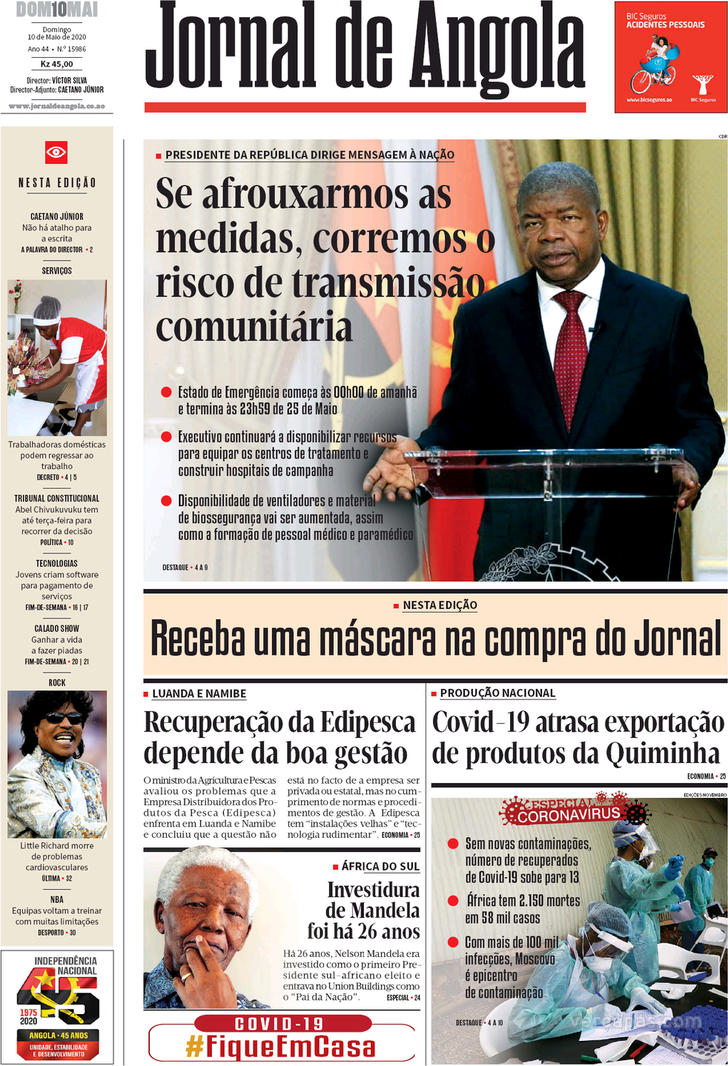 Capa Jornal De Angola De 2020 05 10 