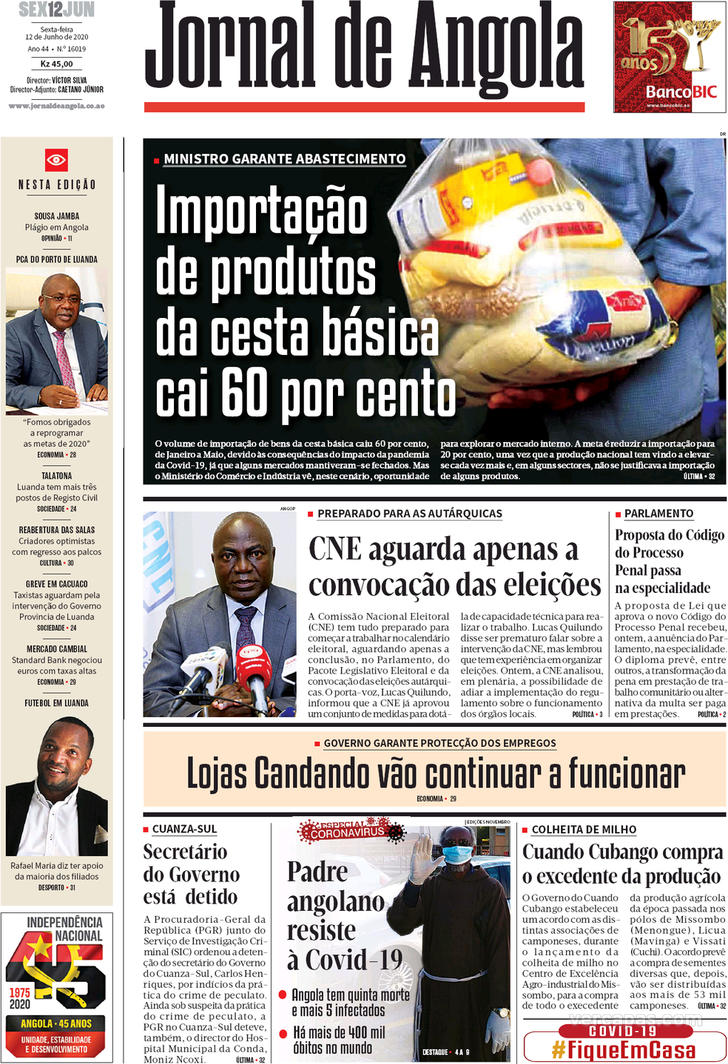 Capa Jornal De Angola De 2020 06 12 