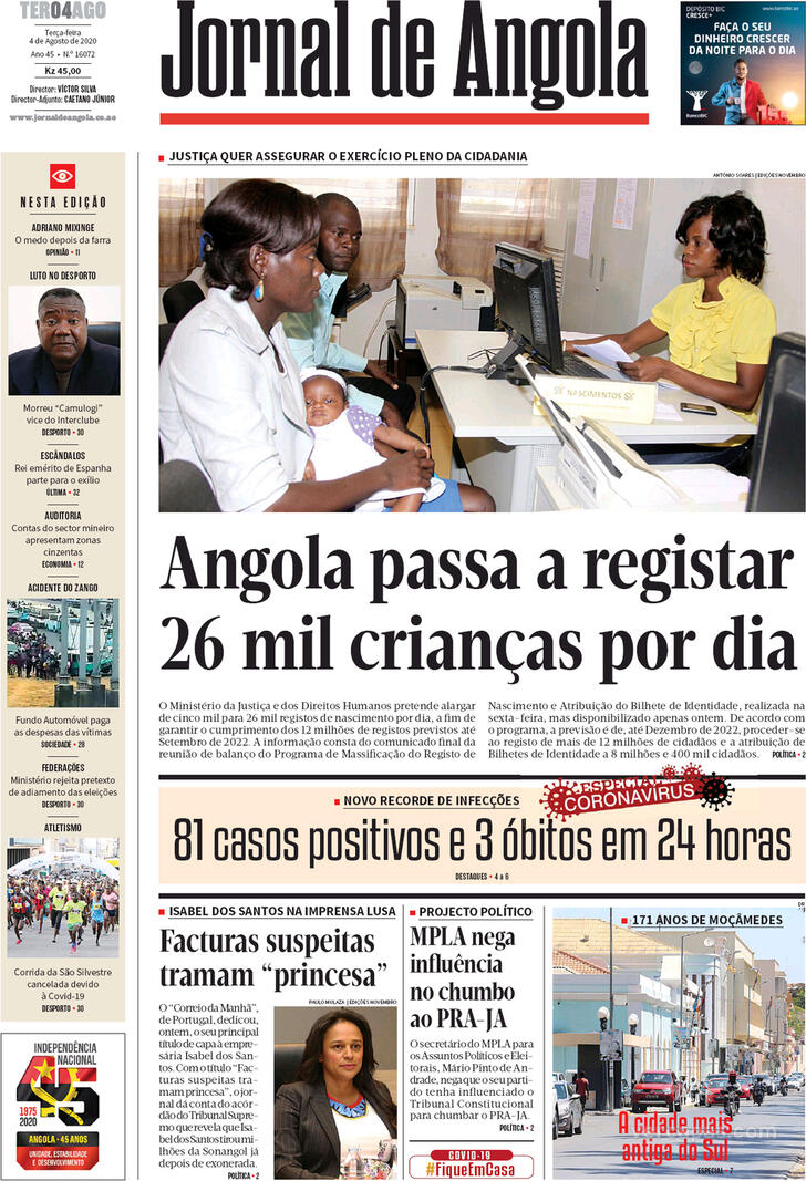 Capa Jornal De Angola De 2020 08 04 