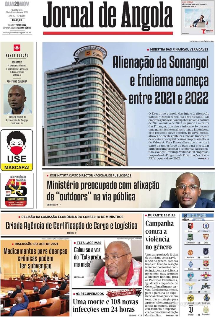 Capa Jornal De Angola De 2020 11 25 