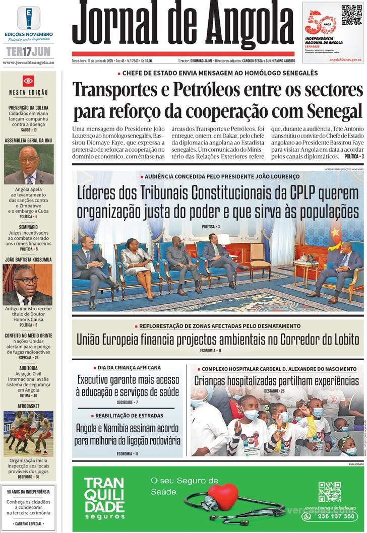 Capa Jornal de Angola - 2025-06-17