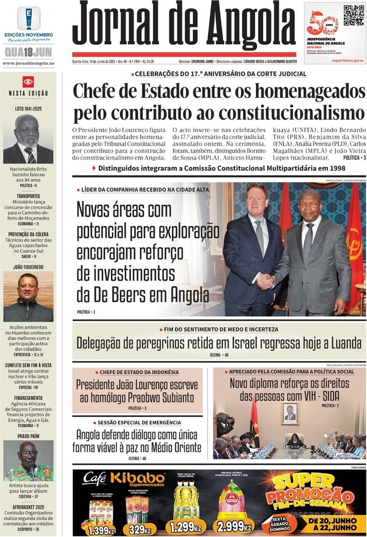 Capa Jornal de Angola - 2025-06-18
