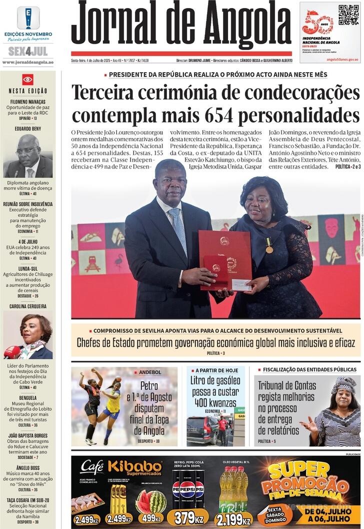 Capa Jornal de Angola - 2025-07-04