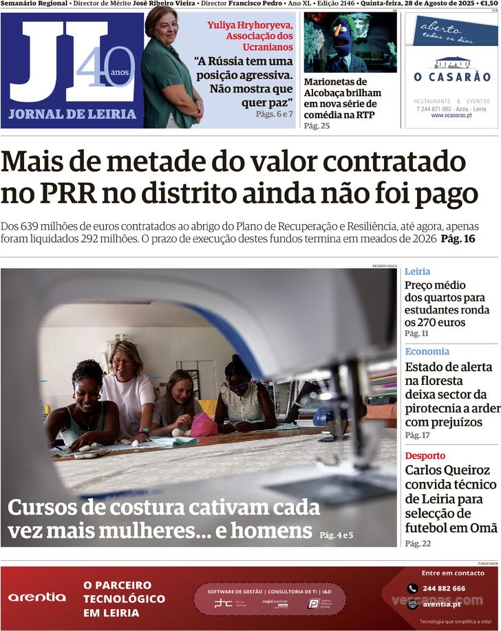 Capa Jornal de Leiria - 2025-08-28