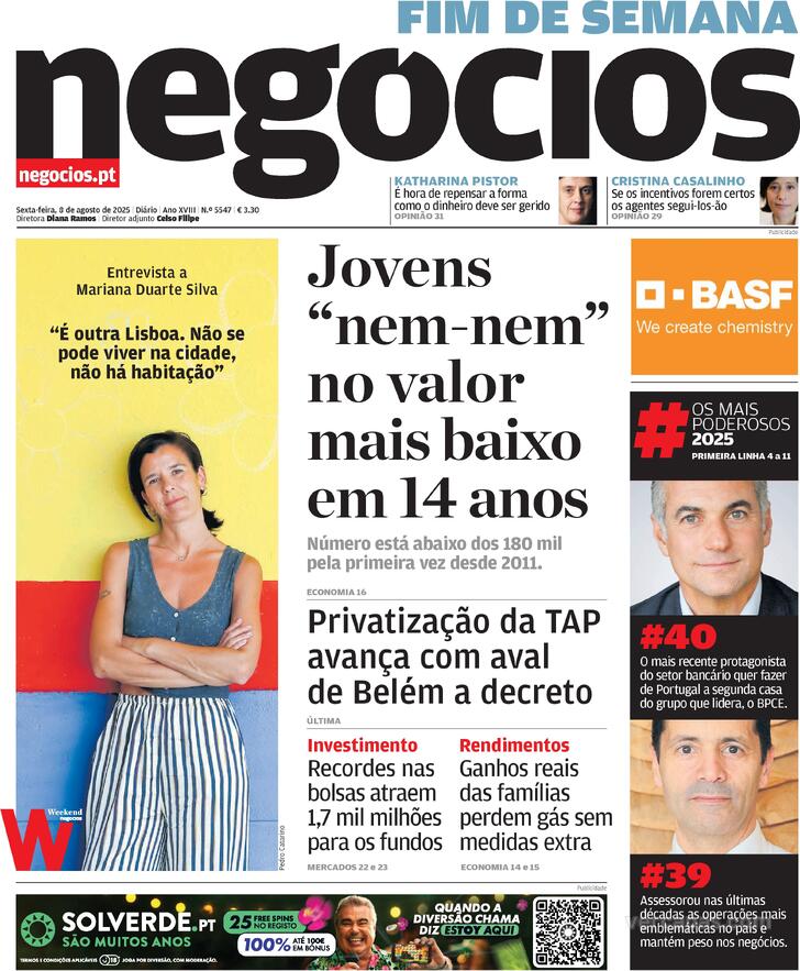 Capa Jornal de Negcios - 2025-08-08