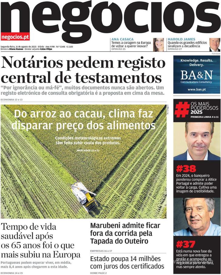 Capa Jornal de Negcios - 2025-08-11