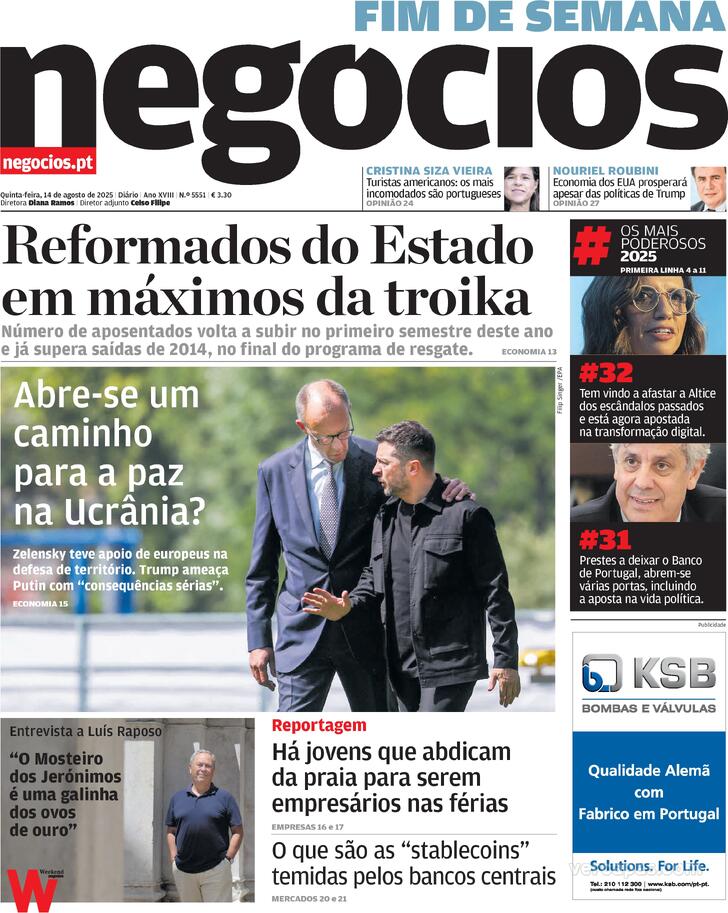 Capa Jornal de Negcios - 2025-08-14