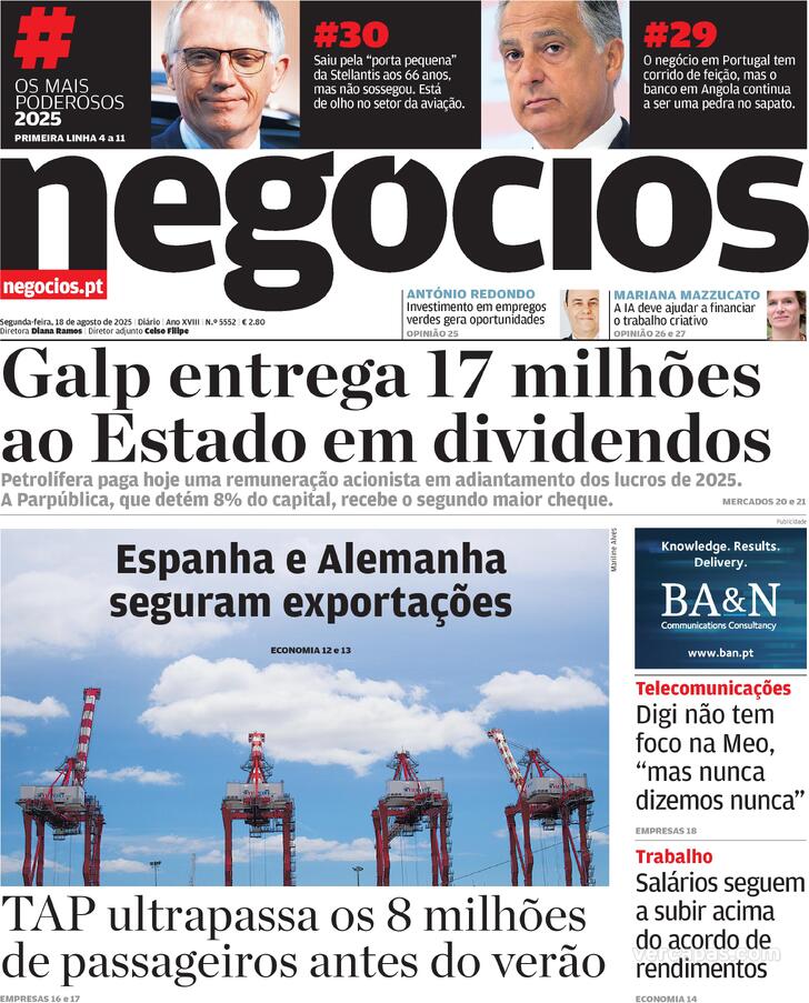 Capa Jornal de Negcios - 2025-08-18