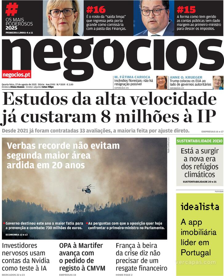 Capa Jornal de Negcios - 2025-08-27