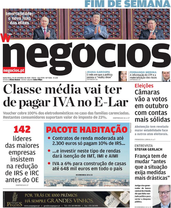 Capa Jornal de Negcios - 2025-09-26