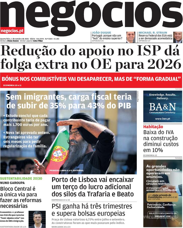 Capa Jornal de Negcios - 2025-10-01