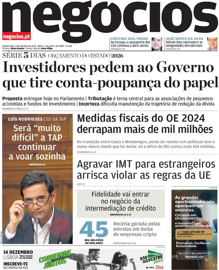 Capa Jornal de Negcios - 2025-10-09