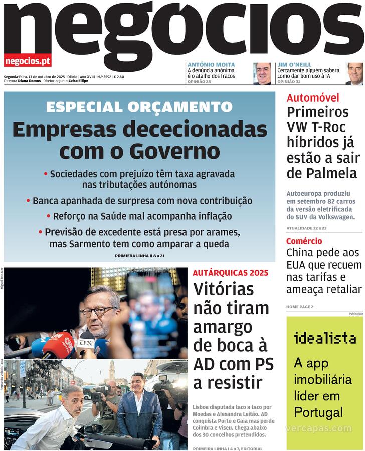 Capa Jornal de Negcios - 2025-10-13