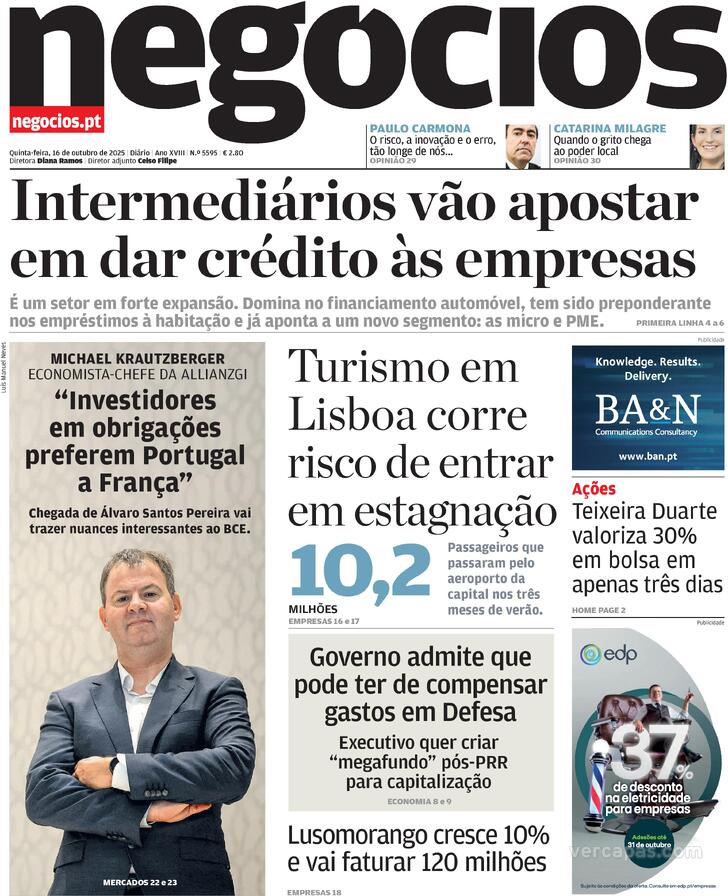Capa Jornal de Negcios - 2025-10-16