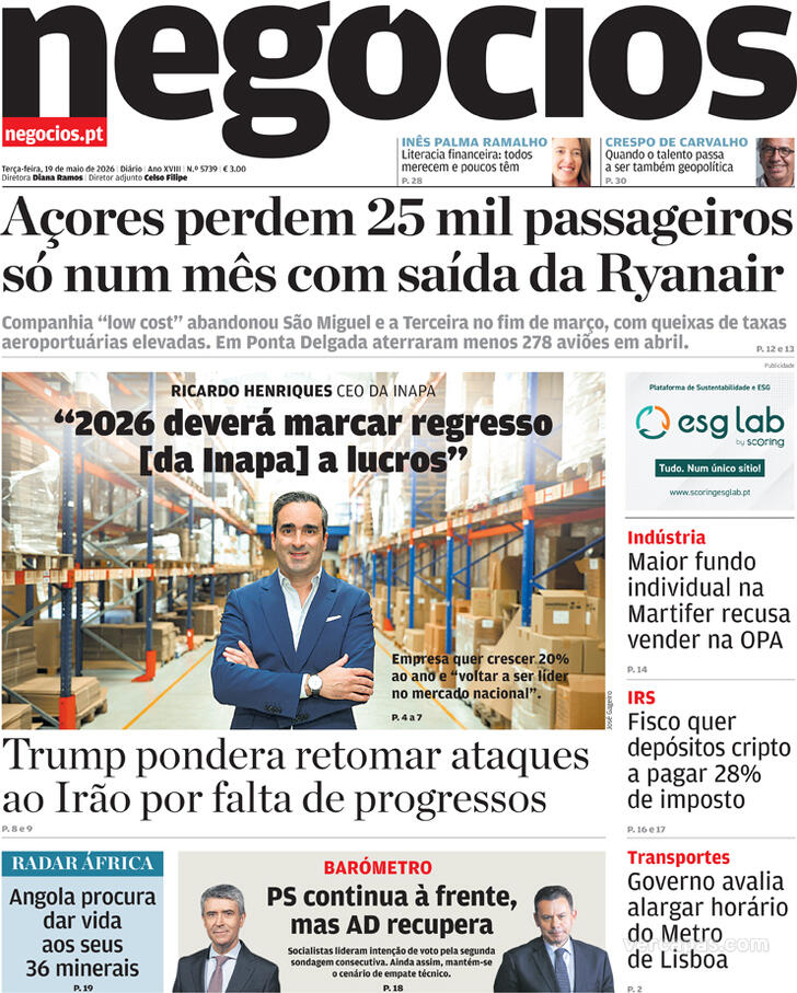 Capa Jornal de Neg�cios - 2026-05-19
