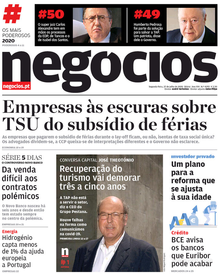 Capa Jornal de Negcios - 2020-07-27