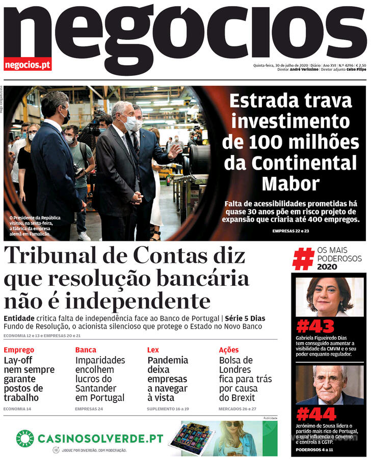 Capa Jornal de Negcios - 2020-07-30