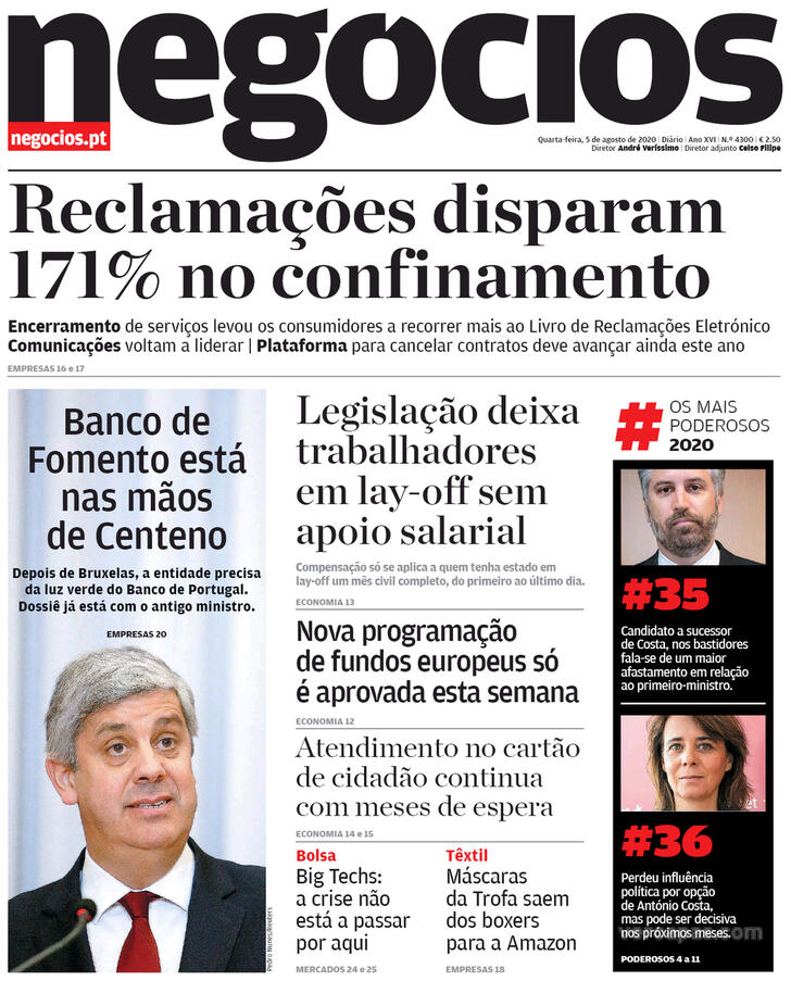 Capa Jornal de Negcios - 2020-08-05