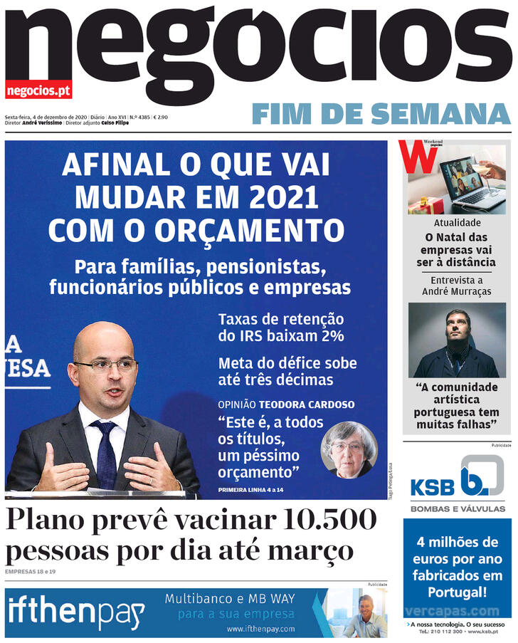 Capa Jornal de Negcios - 2020-12-04