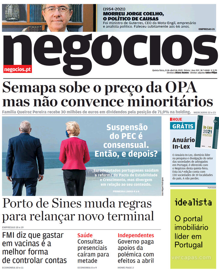 Capa Jornal de Negcios - 2021-04-08