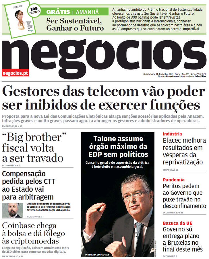 Capa Jornal de Negcios - 2021-04-14