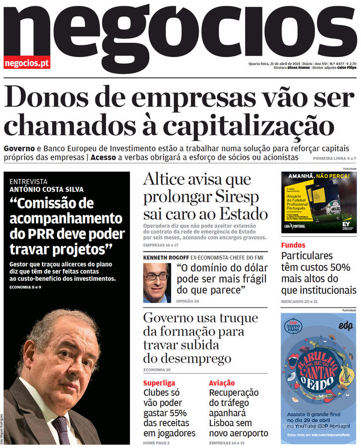 Capa Jornal de Negcios - 2021-04-21