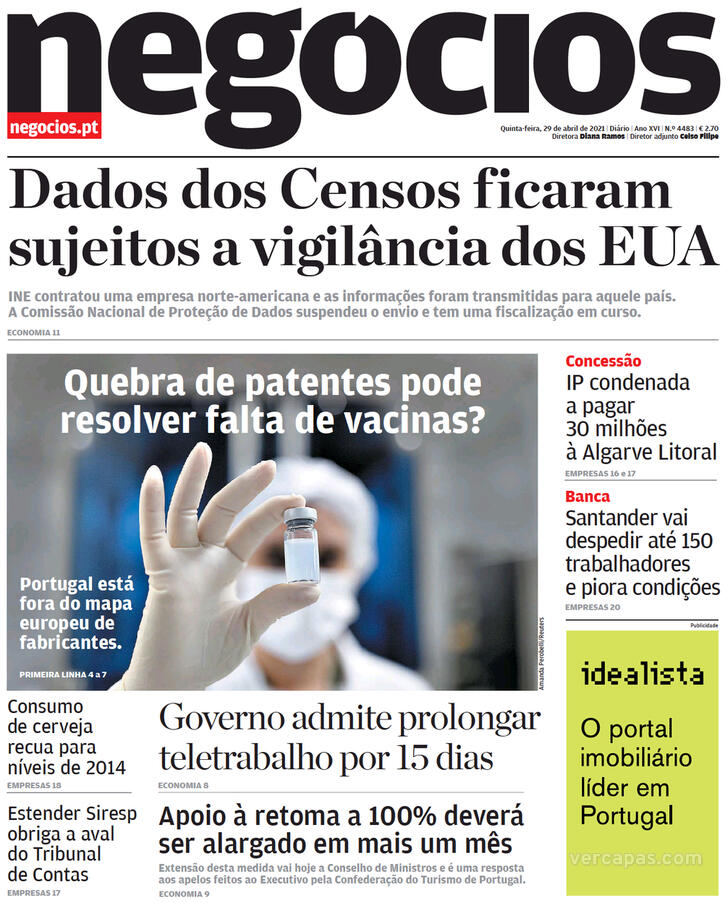 Capa Jornal de Negcios - 2021-04-29