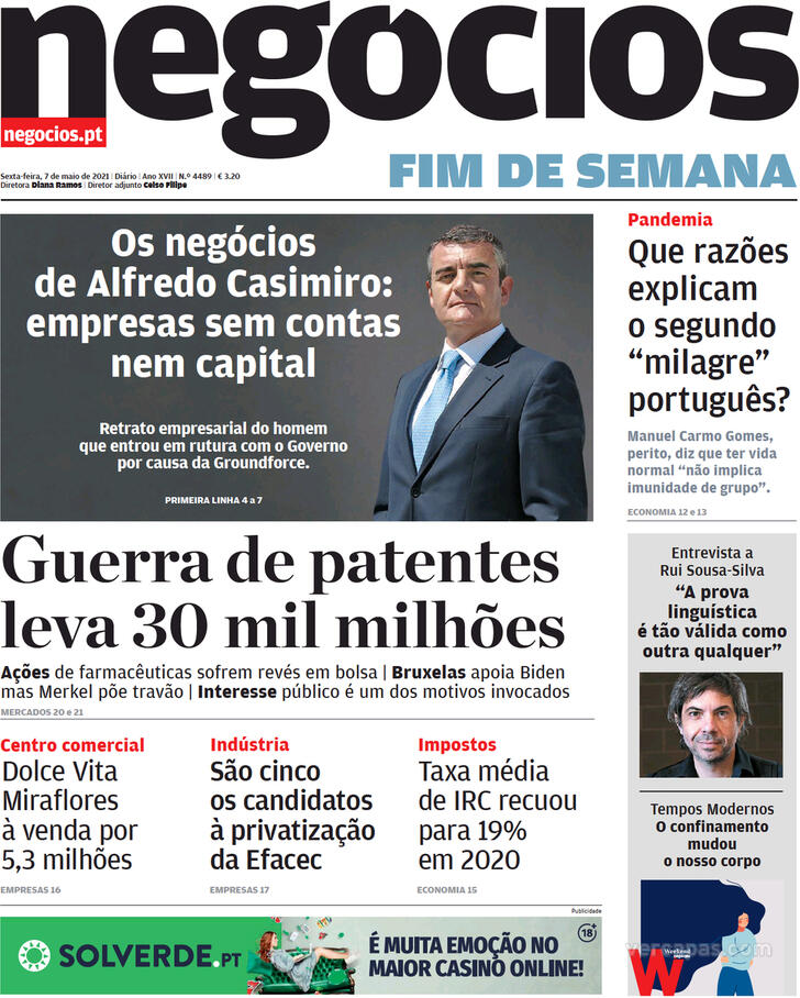 Capa Jornal de Negcios - 2021-05-07